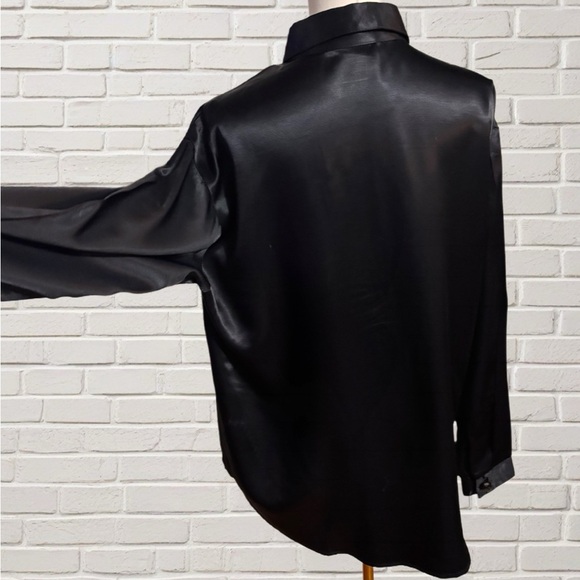 Vintage Panhandle Slim Black Western Shirt Floral Satin Yoke USA Made Size Large - Picture 4 of 7